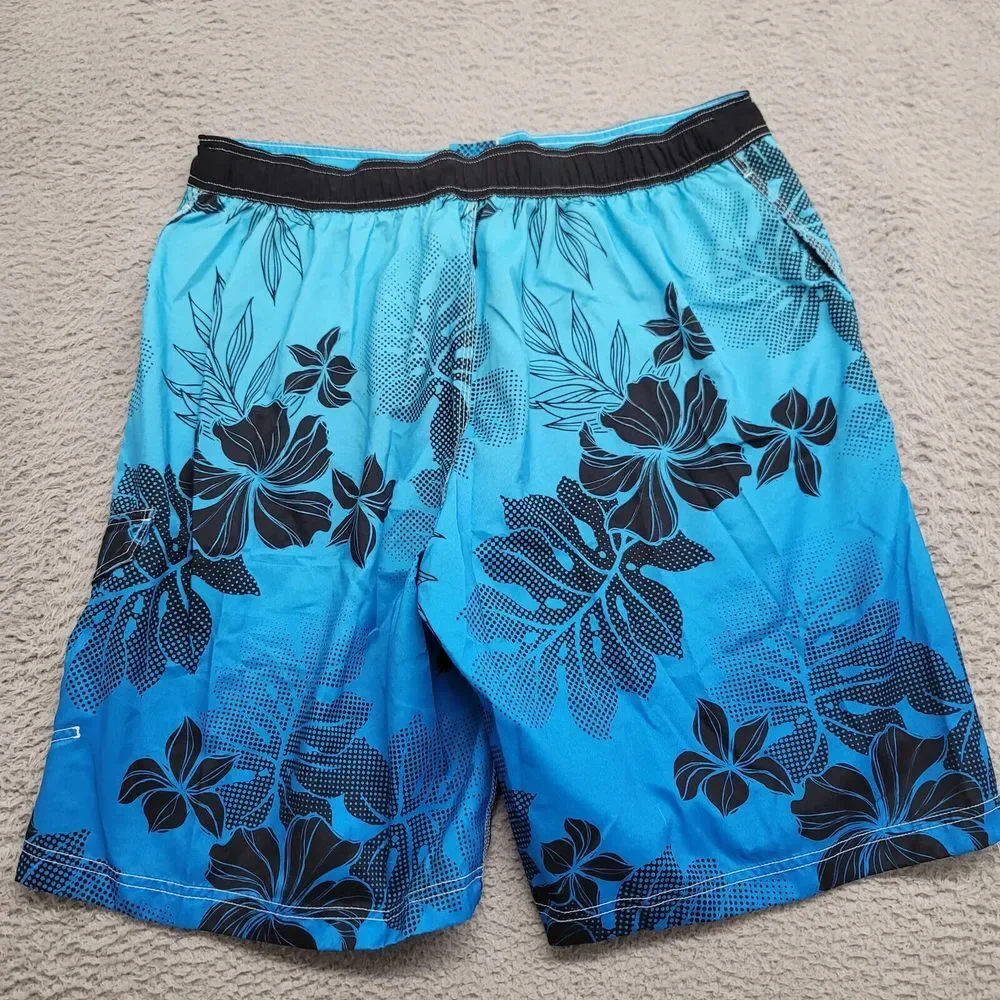 Speedo Shorts Mens 36 Blue Swim Lined‎ Floral Outdoors Casual Drawstring